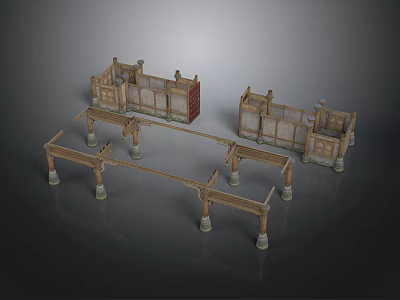 Traditional Chinese Architectural Wooden Carved Railing And Column Structural Elements 3d model