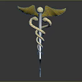 Unique Weapon Design Featuring Golden Wings And Coiled Snake On Staff
