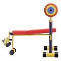 Colorful Sports Equipment Set With Weight Bench Barbell Red Seats And Support Frames