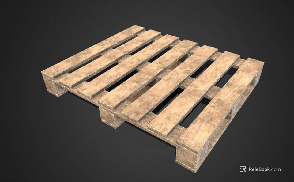 Rustic Wooden Pallet With Sturdy Slats And Support Blocks For Storage 3d model 