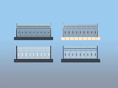 Different Fence Design Styles With Various Patterns And Base Structures 3d model