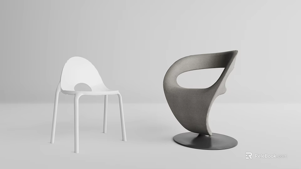 Modern Single Chairs In White And Gray With Sleek Minimalist Design 3d model 