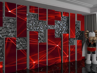 Red And Silver Geometric Pattern Wall Design With Striking Lighting Effects 3d model