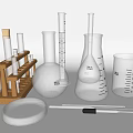 Laboratory Glassware Collection With Beakers Flasks Test Tubes And Wooden Stands