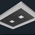 Modern Interior Slatted Ceiling With White Frame Recessed Lights And Panel 3d model