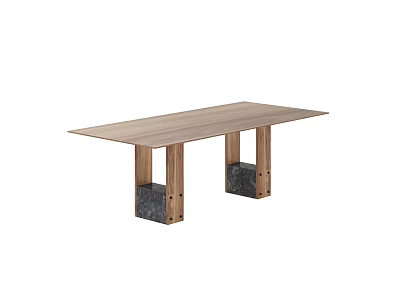 Modern Wooden Dining Table With Unique Wood And Stone Leg Design 3d model