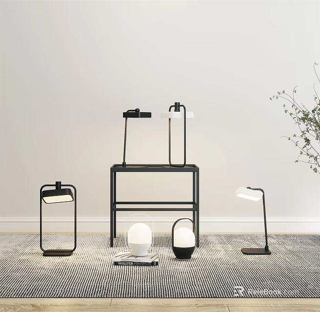 Modern Minimalist Table Lamps With Black And White Finish And Sleek Metal Frames 3d model 