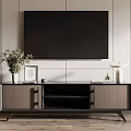Modern TV Stand With TV Potted Plant Picture Frame And Table Lamp