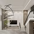 Modern Dining Room Interior With Dining Table Chairs Chandelier Green Plant And Decorative Painting
