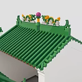 Traditional Chinese Roof Structure With Dragon Decorations Pink Spherical Finial Green Tiles And White Walls