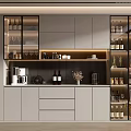 Modern Wine Cabinet With Glass Doors Lighted Shelves And Storage For Bottles Glasses