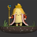 Banana King Character With Golden Crown Red Cape And Scepter On Green Grass