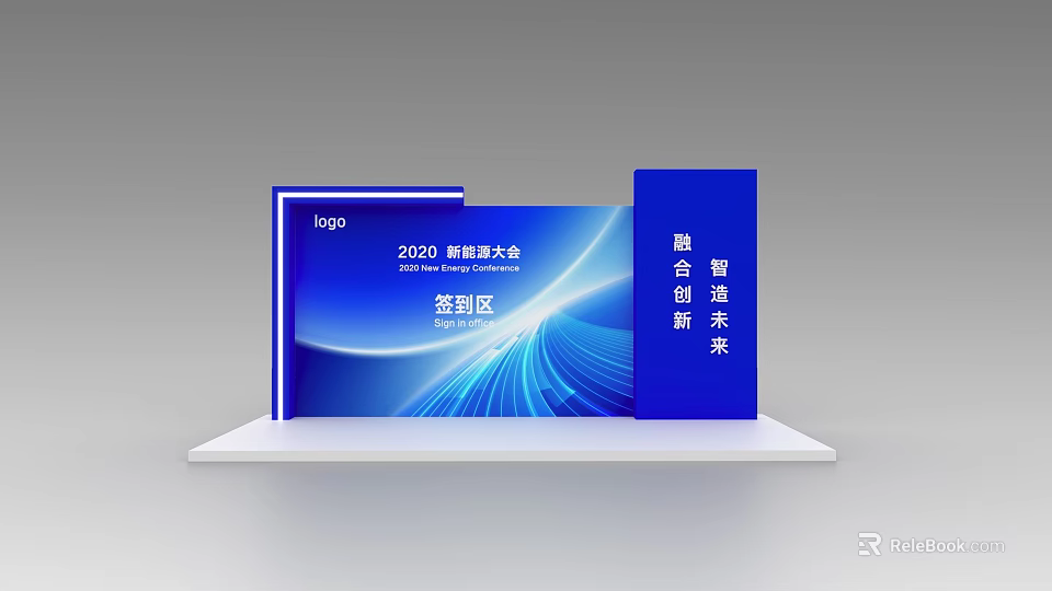 Commercial Equipment for 2023 Conference Sign in Desk with Blue Booth Design 3d model 