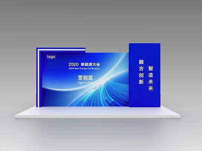 Commercial Equipment for 2023 Conference Sign in Desk with Blue Booth Design 3d model