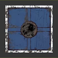 Industrial Blue Square Structural Frame with Circular Center and White Worn Edges