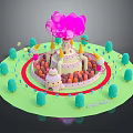 Fairy Castle Architecture Featuring Multi Layer Design Pink Cloud Top Green Trees Red Circular Path