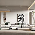 Modern Living Room Interior Design With White Sofa Green Cushions And Abstract Wall Art