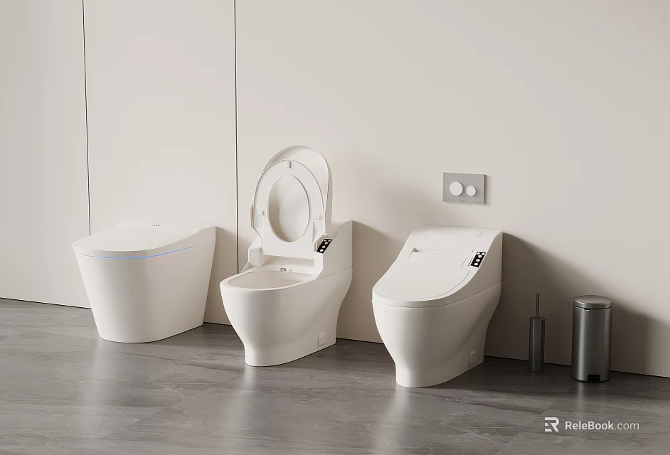Modern White Toilet Bathroom Interior Design With Sleek Lines And Minimalist Style 3d model 