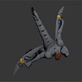 Orange Headed Cyborg Character And Mechanical Creature With Blue Body And Knife Arms