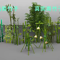 Cartoon and Realistic Bamboo Varieties with Green Stalks Leaves and Details