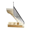 Modern Staircase Featuring Glass Railing and Wooden Treads in Sleek Design
