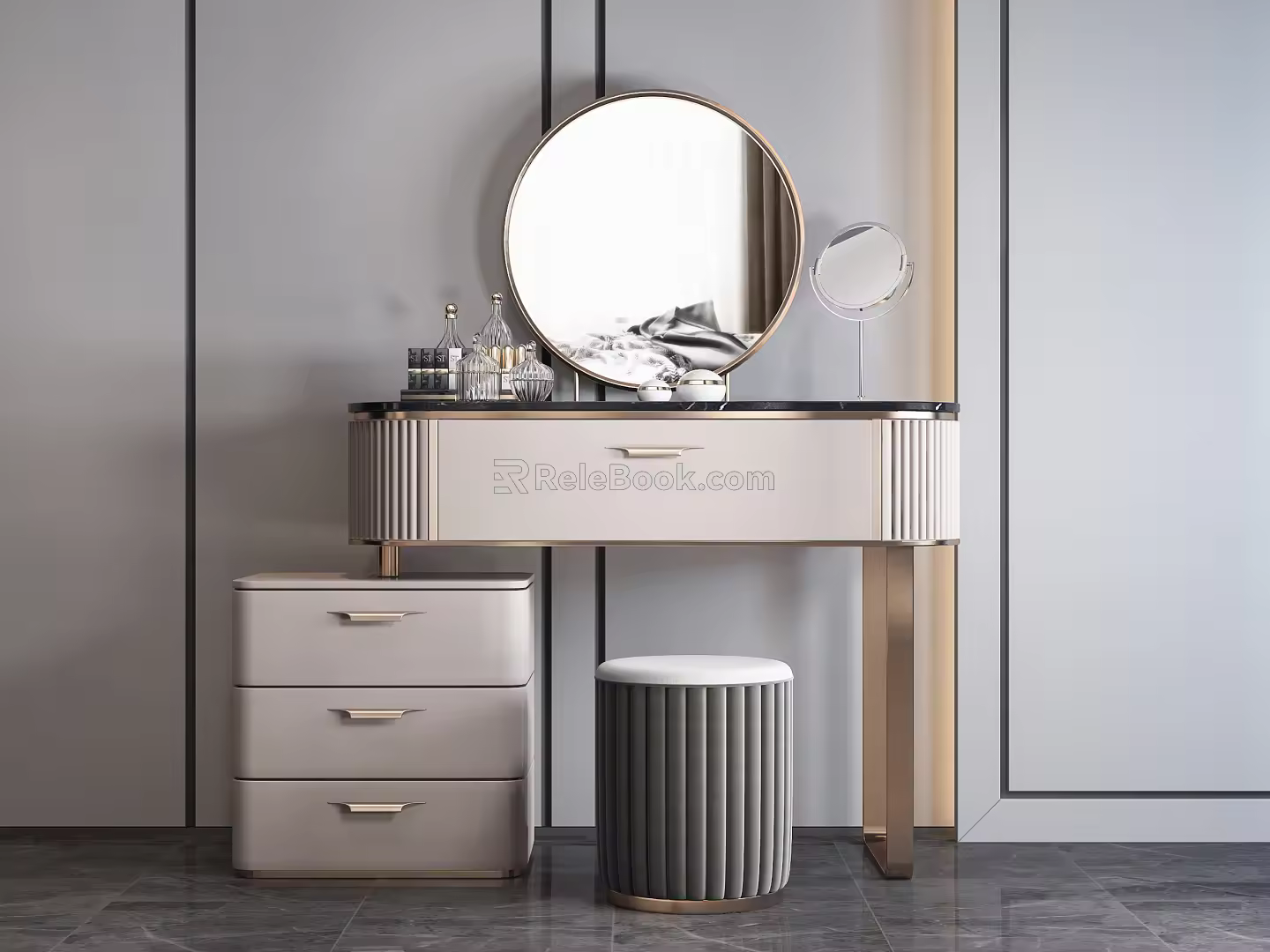 Light Luxury Dressing Table Dressing Table Stool Combination 3d model