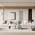 Modern Living Room Interior With White Sofa Coffee Table And Wall Decor Items 3d model