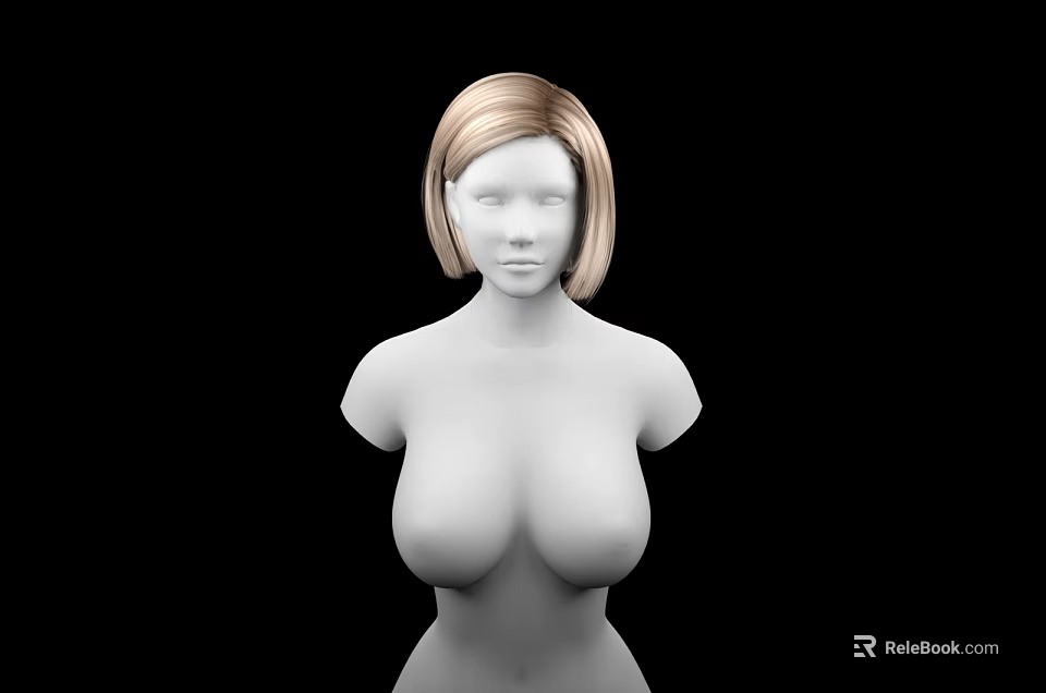 White Human Mannequin With Short Blond Hair And Prominent Breasts On Black Background 3d model 