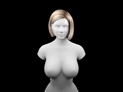 White Human Mannequin With Short Blond Hair And Prominent Breasts On Black Background 3d model