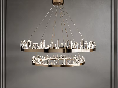Elegant Modern Double Layer Chandelier With Metal Frame And Crystal Details 3d model