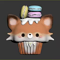 Cute Fox Shaped Cupcake Doll With Yellow Blue Pink Macaron Decorations And White Frosting