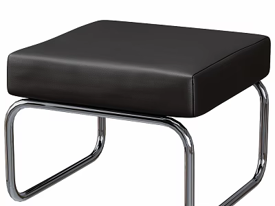 Modern Stylish Stool With Black Leather Seat And Silver Metal Frame 3d model