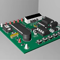Green Circuit Board With Electronic Components Resistors Capacitors And Chips 3d model