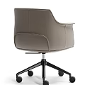 Modern Beige Leather Office Chair with Armrests Swivel Five Star Base and Wheels