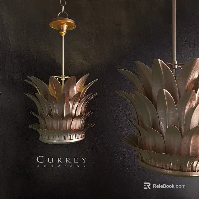 Pineapple Shaped Brass Chandeliers with Elegant Design Hanging on Dark Wall 3d model 