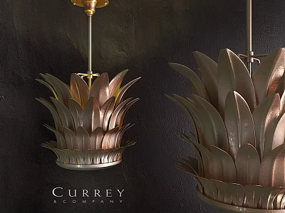 Pineapple Shaped Brass Chandeliers with Elegant Design Hanging on Dark Wall 3d model