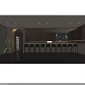 Japanese Restaurant Interior With Wooden Bar Counter High Stools Warm Lighting And Wine Racks