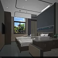 Modern Hospital Room Interior With Two Beds TV Window Sink And Wooden Furniture