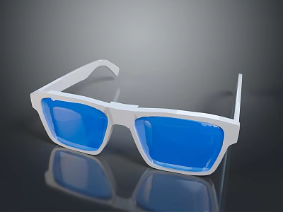 Modern White Frame Square Sunglasses With Blue Lenses For Daily Use 3d model