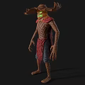 Mystical Game Movie Character With Scarecrow Look Glowing Green Eyes And Horned Headdress