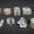 Diverse Industrial Equipment Collection with Tanks Vessels Pipes and Processing Towers