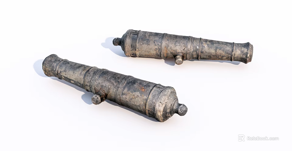 Ancient Cannons As Historical Weapons With Rustic Metal Finish And Classic Design 3d model 