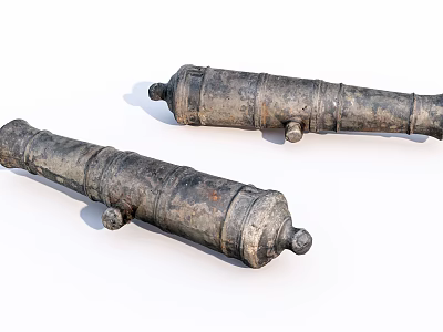 Ancient Cannons As Historical Weapons With Rustic Metal Finish And Classic Design 3d model