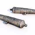 Ancient Cannons As Historical Weapons With Rustic Metal Finish And Classic Design