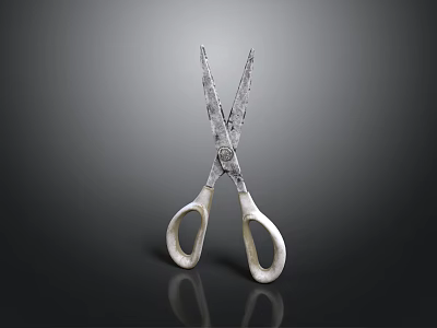 Vintage Metal Scissors With White Handles And Crossed Blades On Dark Background 3d model