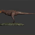 Red Orange Spiked Dinosaur Model On Circular Stone Base With Green Grass 3d model