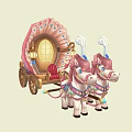 Fairy Tale Carriage Pulled by Two Pink Ponies with Pink and Blue Decorative Lanterns