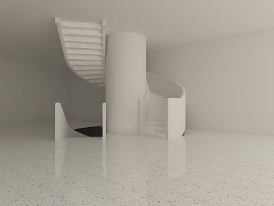Modern White Spiral Staircase With Central Column And Glossy Floor Interior 3d model
