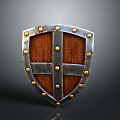Medieval Shield Wooden Surface With Metal Frame And Golden Rivets Vintage Design