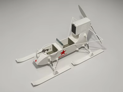 White Amusement Vehicle With Red Star Logo Propeller Design Ski Base Seat And Cockpit 3d model